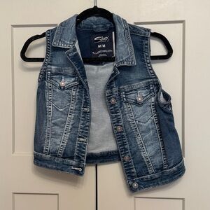 Silver Jeans Classic Blue Denim Vest | Distressed Layering Vest | Size Small